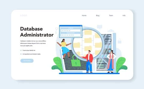Data base administrator web banner or landing page. Admin or manager working Illustrazione stock