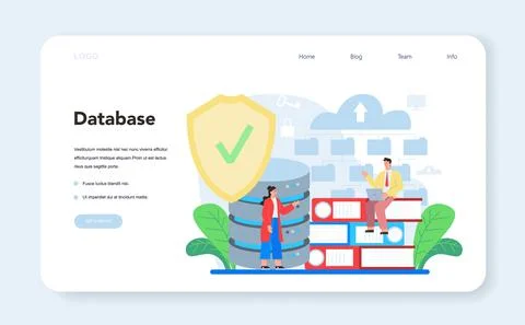 Data base administrator web banner or landing page. Admin or manager working Stock Illustration