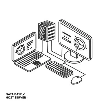 Data base and host server isometric line illustration design vector Illustrazione stock