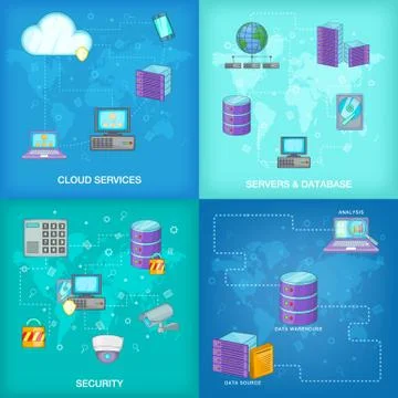 Data base banner set, cartoon style Stock Illustration