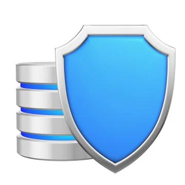 Data base behind metal blue shield data protection concept Stock Illustration