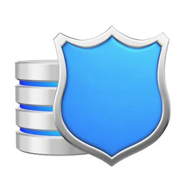 Data base behind metal blue shield data privacy concept Stock Illustration