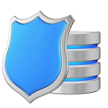 Data base behind metal blue shield on left data privacy concept Stock Illustration