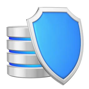Data base behind metal blue shield on right data protection conc Stock Illustration