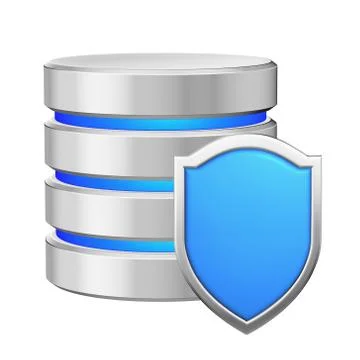 Data base with blue metal shield data protection concept Stock Illustration