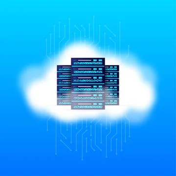 Data base, cloud. Network servers computer hardware technology decorative Illustrazione stock