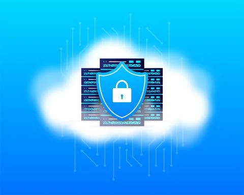 Data base, cloud. Network servers computer hardware technology decorative Illustrazione stock