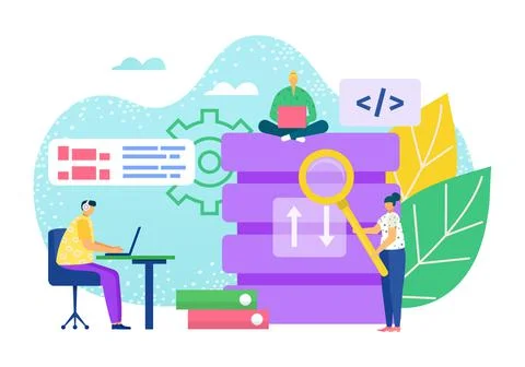 Data base cloud security at laptop computer storage, vector illustration. Flat Stock Illustration