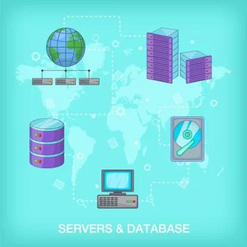 Data base concept global, cartoon style Stock Illustration