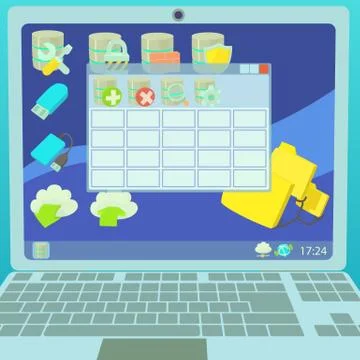 Data base concept laptop, cartoon style Stock Illustration
