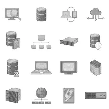 Data base icons set, monochrome style Illustrazione stock