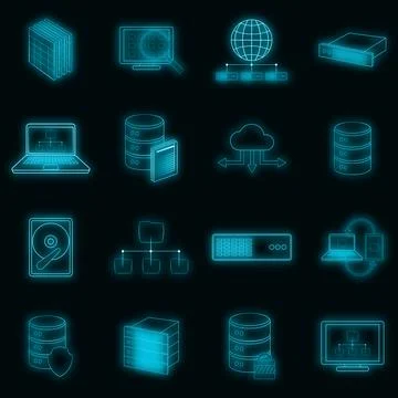 Data base icons set vector neon Illustrazione stock