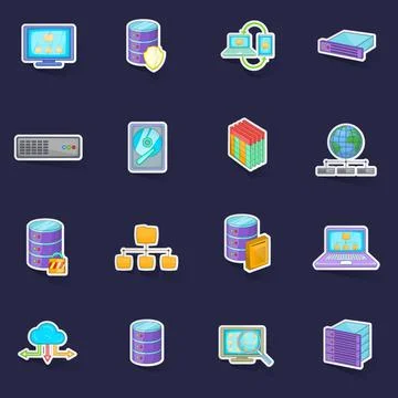 Data base icons set vector sticker Illustrazione stock