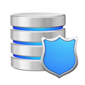 Data base with metal blue shield data privacy concept Stock Illustration