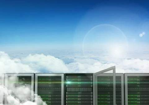 Data base server against sky in background Illustrazione stock