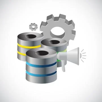Data base storage megaphone alarm Illustrazione stock