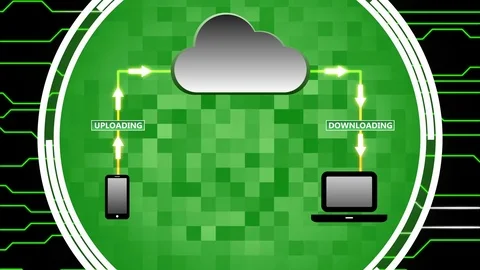 Data Being Uploaded and Downloaded Through Cloud Computing Seamless Loop Green Video stock 73603167