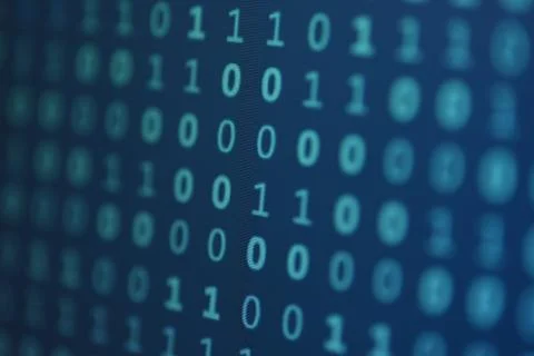 Data bits computer bits blue background of screen monitor. 스톡 사진