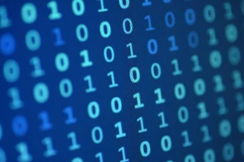 Data bits computer bits blue background of screen monitor. Stock-Fotos