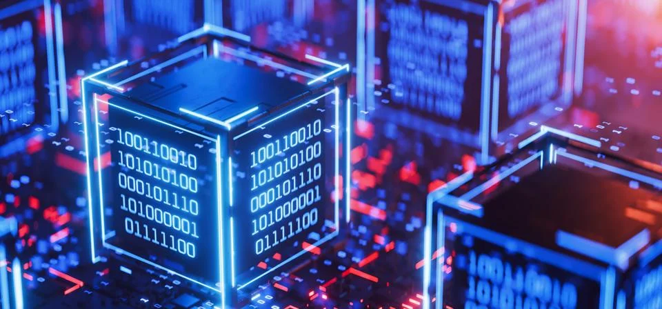 Data block. Blockchain. Artificial Intelligence. Big data. Abstract technic.. 스톡 일러스트