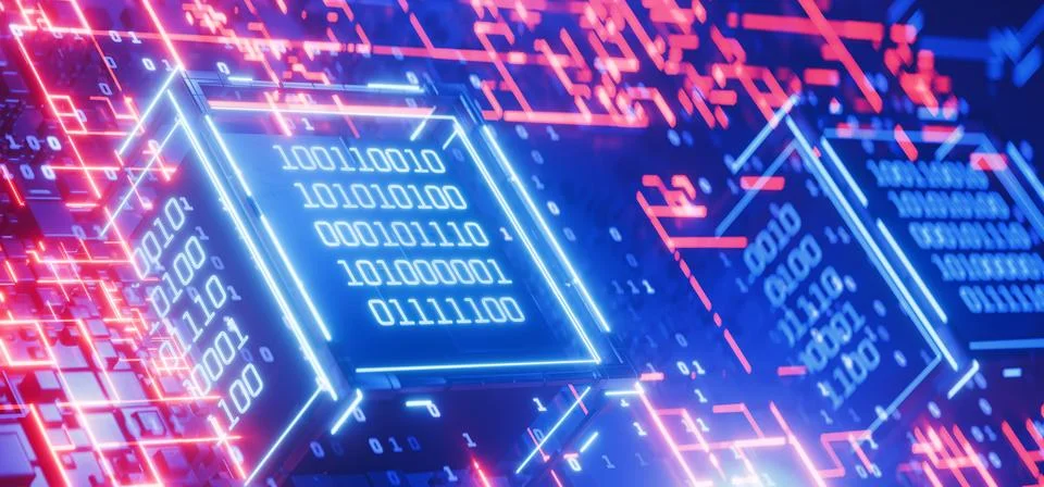 Data block. Cube with binary code. Hacker attack. Computer code. Blockchain.. Stock-Illustration