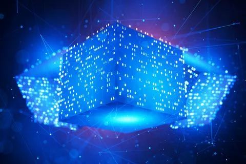 Data block. Cube with binary code. Computer code. Abstract technical backgr.. Stock Illustration