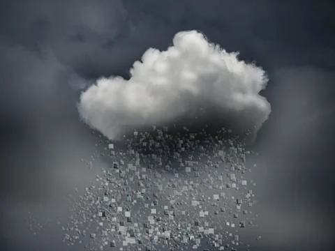 Data blocks raining from storm cloud Stock Photos