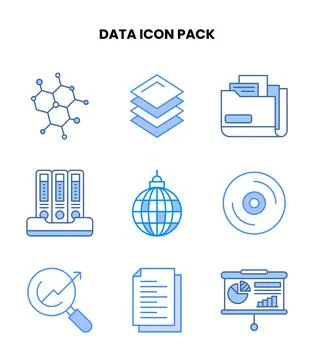 Data Blue Collection Icons Pack Stock Illustration