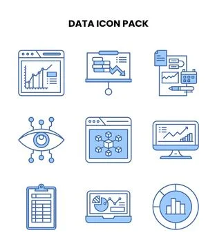 Data Blue Color Icons Pack 스톡 일러스트