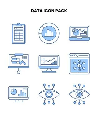 Data Blue Color Scalable Icons Pack Stock Illustration