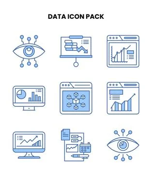 Data Blue Color Set Icons Pack Stock Illustration
