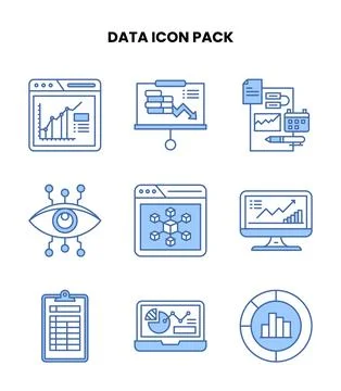 Data Blue Color Vector Icons Pack Illustrazione stock
