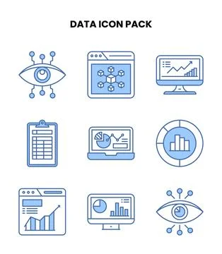 Data Blue Color Vector Icons Pack Stock Illustration