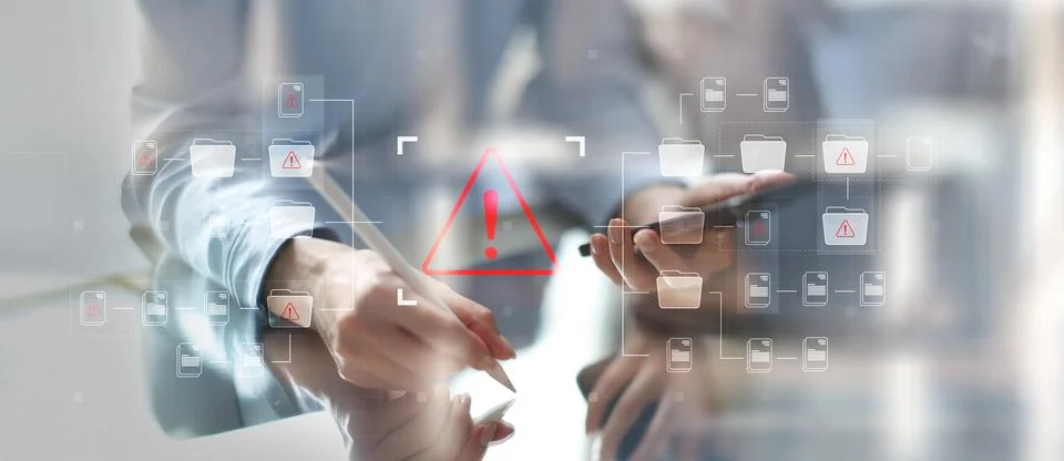 Data Breach Alert and Cybersecurity Risk Detection in Digital File Systems. Stock Photos