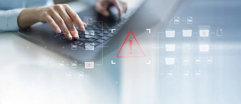 Data Breach Alert and Cybersecurity Risk Detection in Digital File Systems Stock Photos