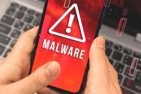 Data breach and malware, cyber attack and hacking concept, woman using the mo Stock Photos