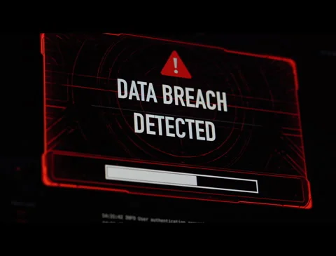 Data Breach Detected Warning on Computer Screen Stock Footage 341826701
