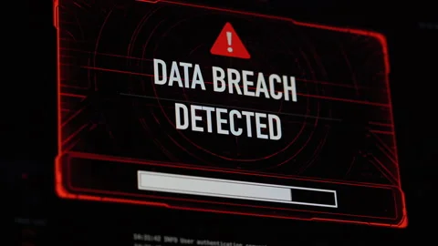 Data Breach Detected Warning on Computer Screen Stock Footage 341832553