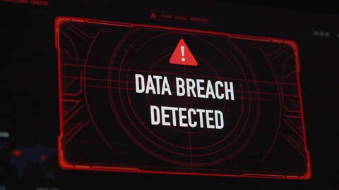 Data Breach Detected Warning On Computer Screen Stock Footage 344006332