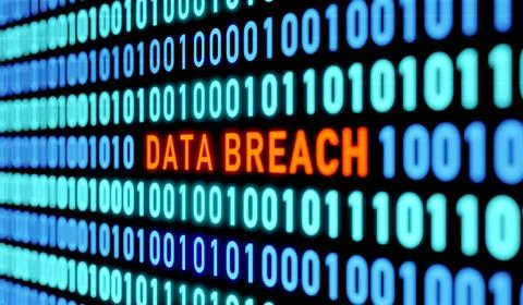 Data breach message. Binary code, data breach in the computer system. Data... Stock Photos