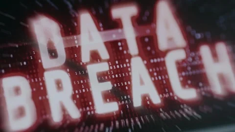 DATA BREACH text superimposed over a red background featuring binary code Stock-Footage 335880407