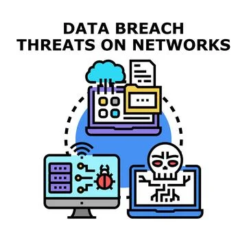 Data breach threats on digital computer networks Stock Illustration