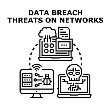 Data breach threats on digital computer networks Illustrazione stock