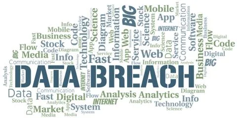 Data Breach vector word cloud, made with text only. Stock Illustration