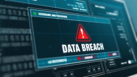 Data Breach Warning System Security Alert error message on Computer Screen. Stock Footage