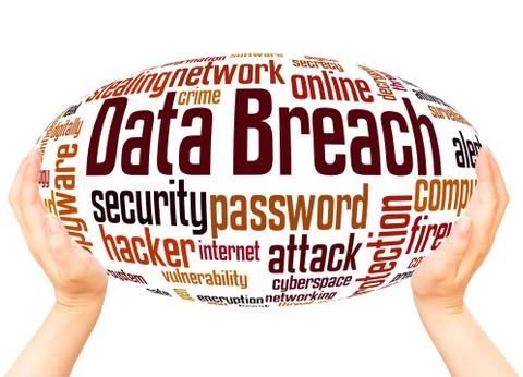 Data breach word cloud hand sphere concept Stock Photos