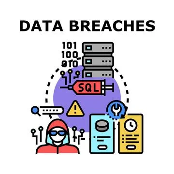 Data breaches concept with hacker accessing secure information Stockillustratie