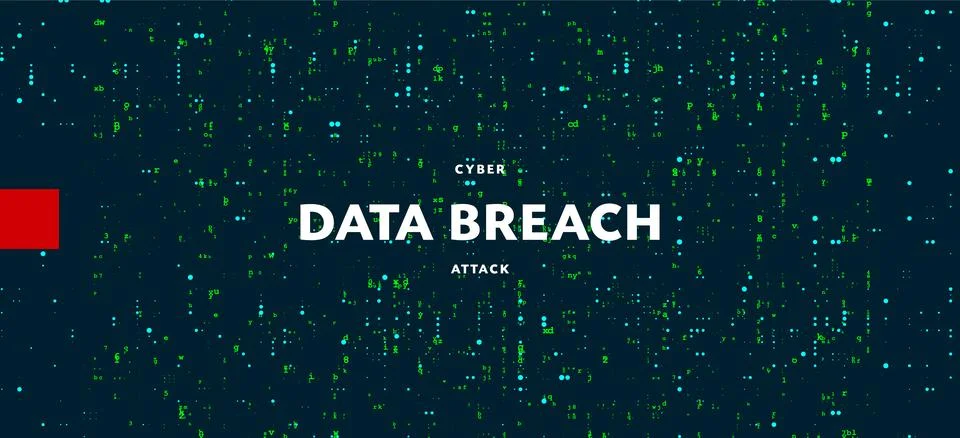 Data breaches illustration with text on dark green background 스톡 일러스트