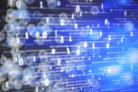 Data bubbles. blue binary code with defocused light bokeh. inspirational comp Stock Illustration