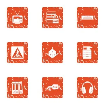Data build icons set, grunge style 스톡 일러스트